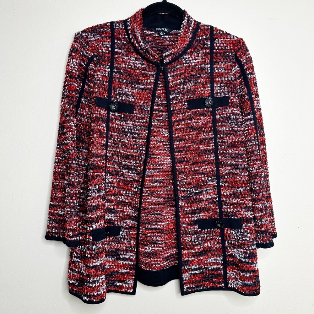 Misook Knit‎ Red and Black Boucle Cardigan size Medium